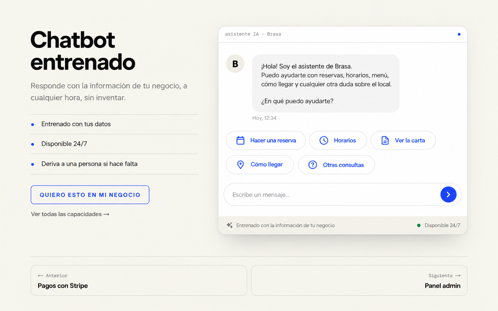 Chatbot entrenado — Vista de ejemplo