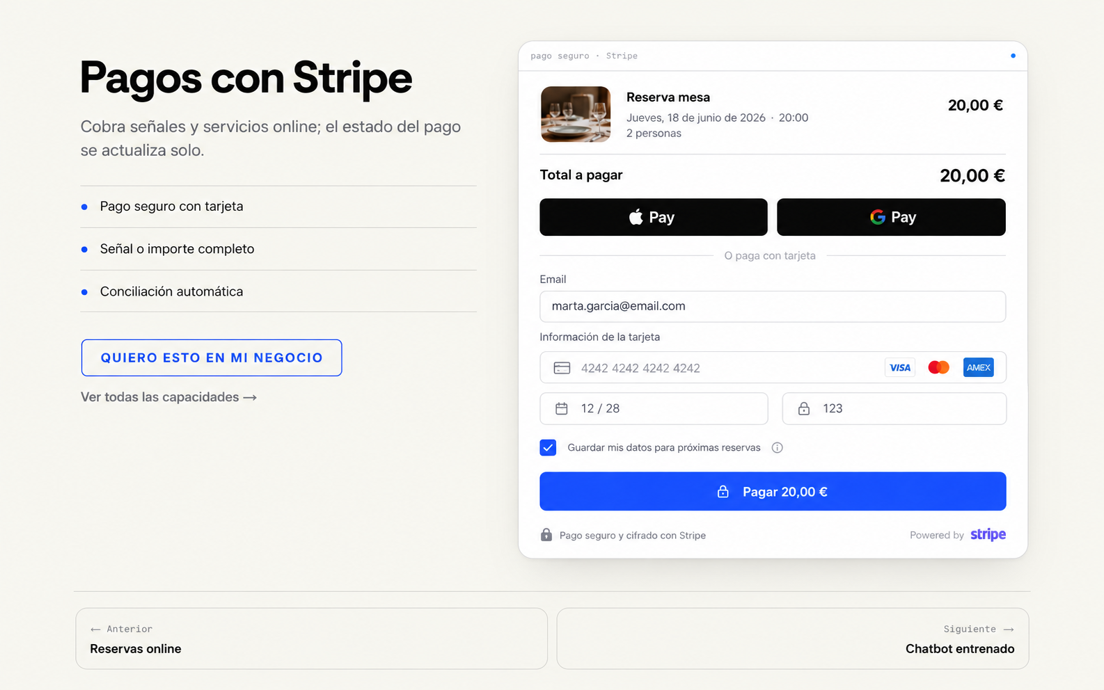 Pagos con Stripe — Vista de ejemplo